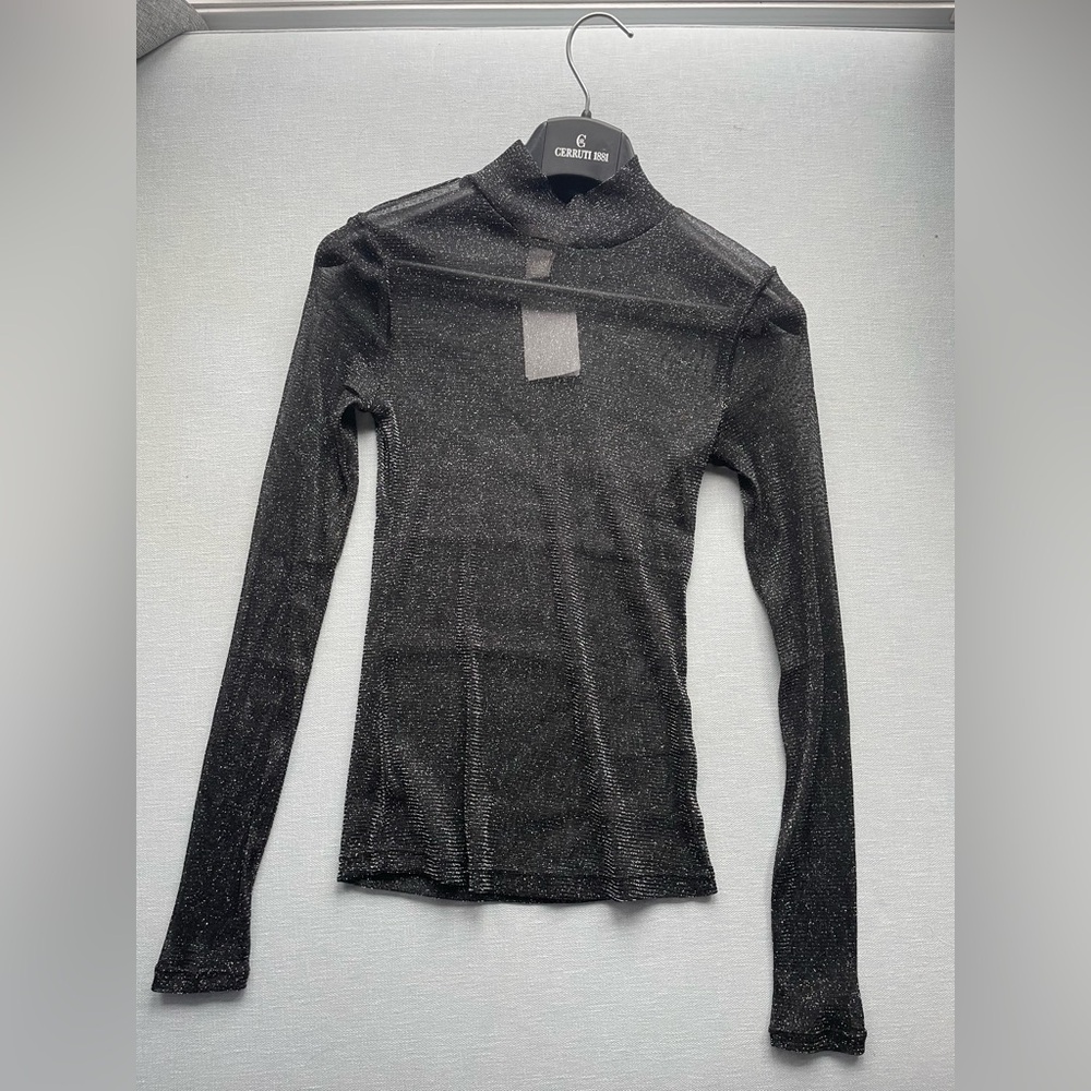 NWT H&M Sheer Black Sparkly Long Sleeve Tee - mock/turtleneck xs